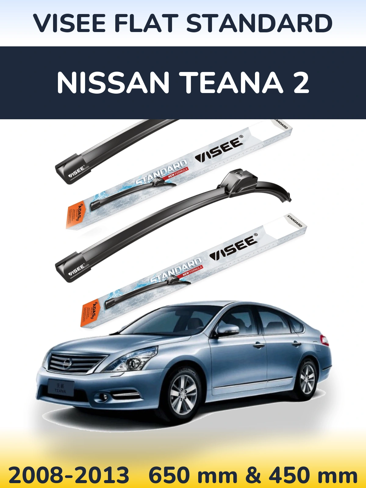 Komplet przednich wycieraczek VISEE FLAT STANDARD 650 & 450 mm do Nissan Teana 2 2008-2013