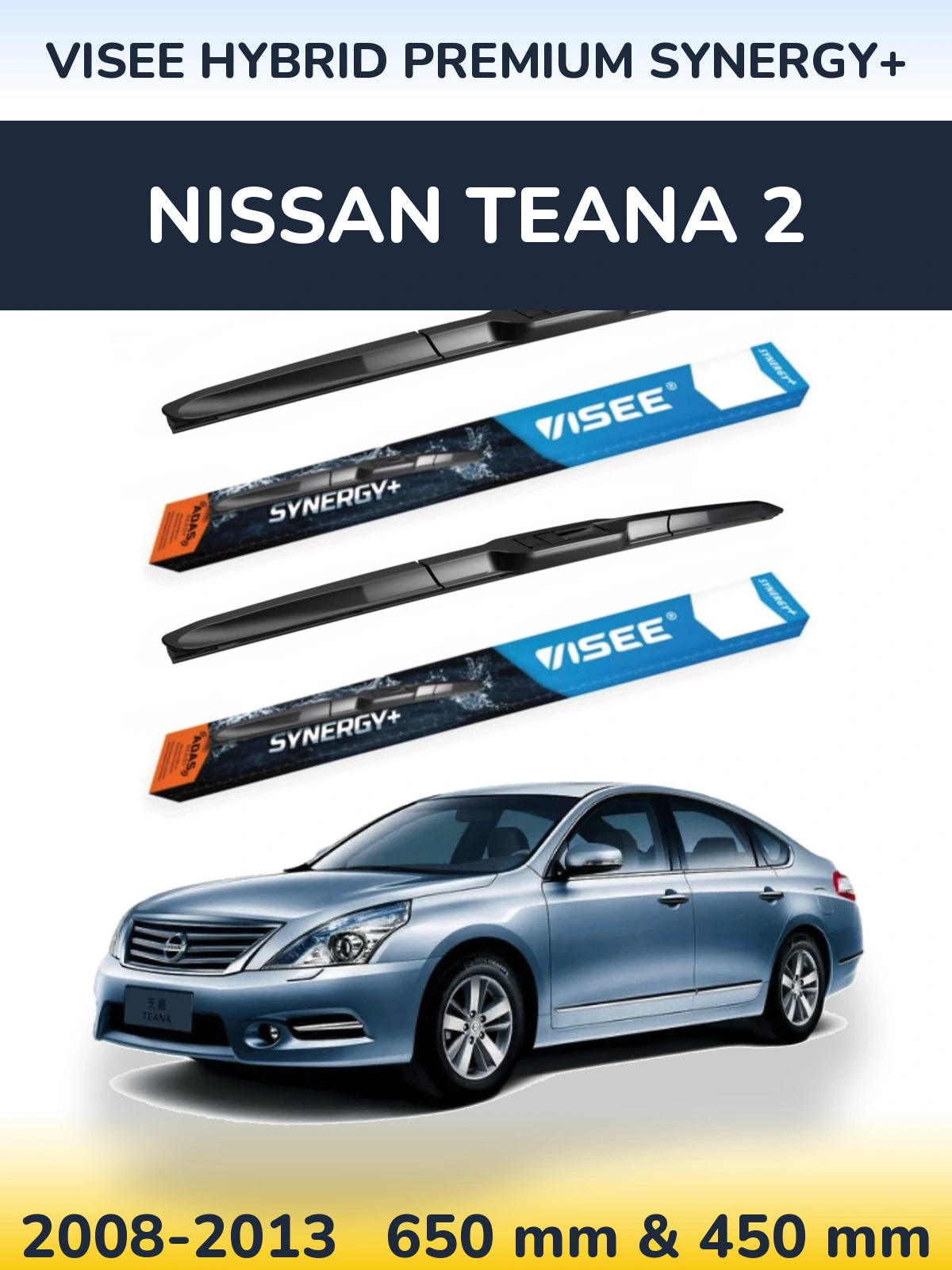 Komplet przednich wycieraczek VISEE HYBRID PREMIUM SYNERGY+ 650 & 450 mm do Nissan Teana 2 2008-2013