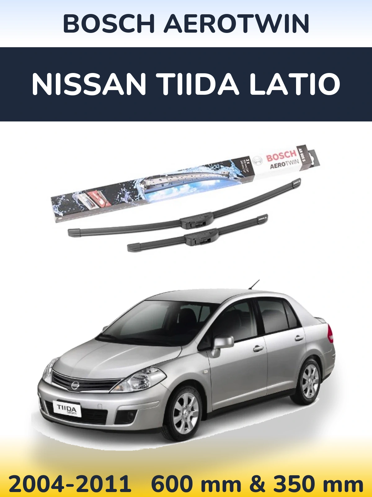 Комплект передних дворников BOSCH AeroTwin 600 & 350 мм для Nissan Tiida Latio 2004-2011