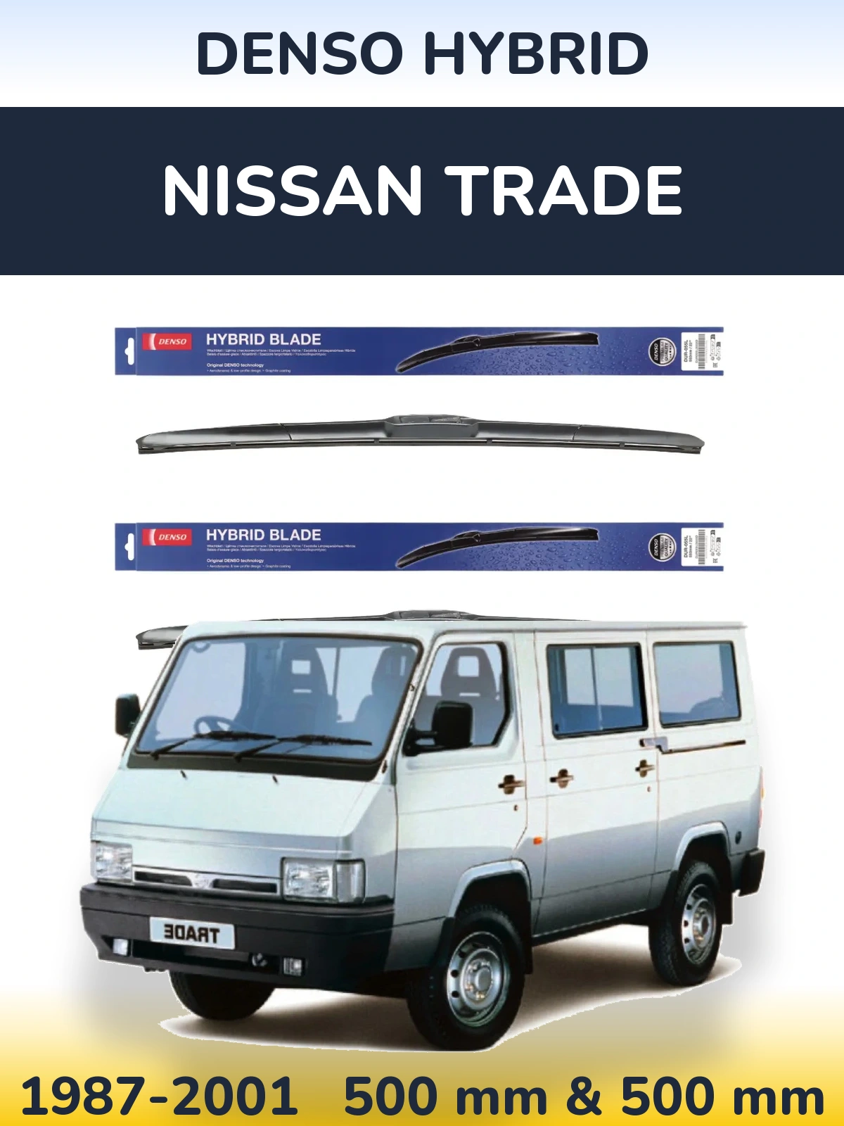 Komplet przednich wycieraczek Denso Hybrid 500 & 500 mm do Nissan Trade 1987-2001
