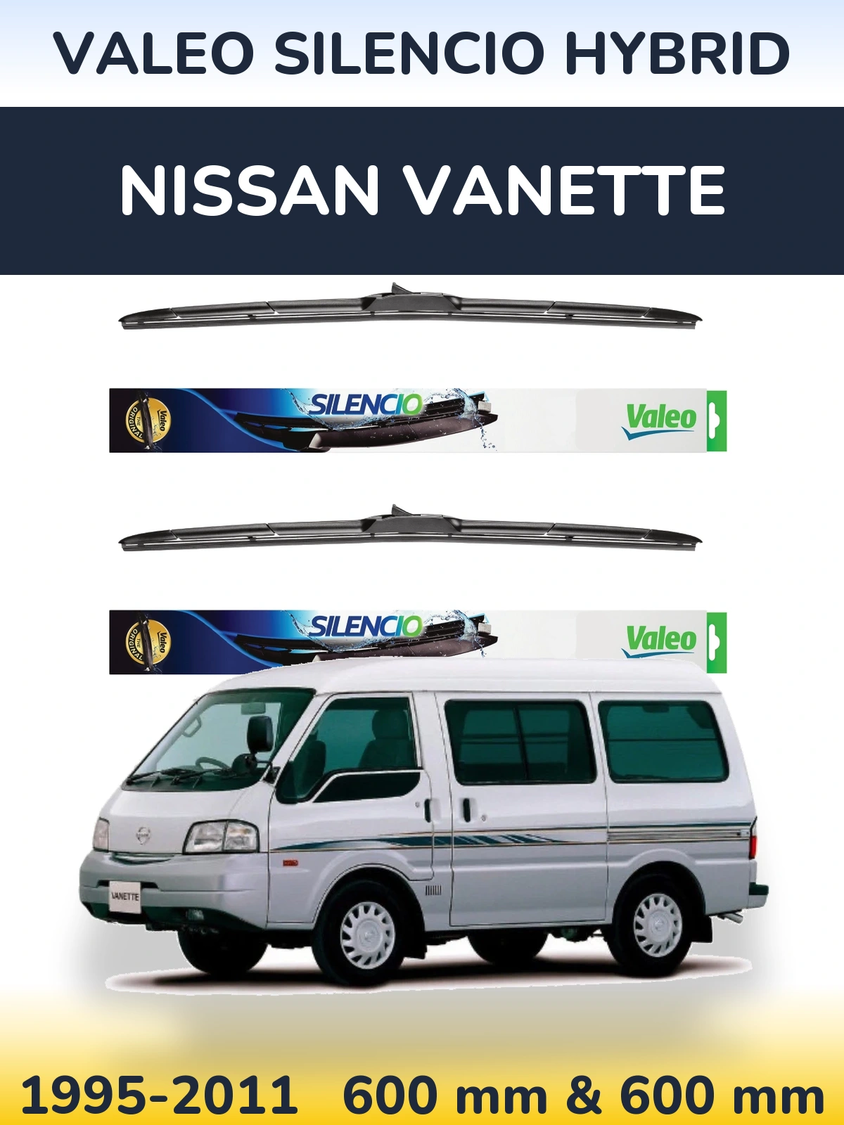 Комплект передних дворников Valeo Silencio Hybrid 600 & 600 мм для Nissan Vanette 1995-2011