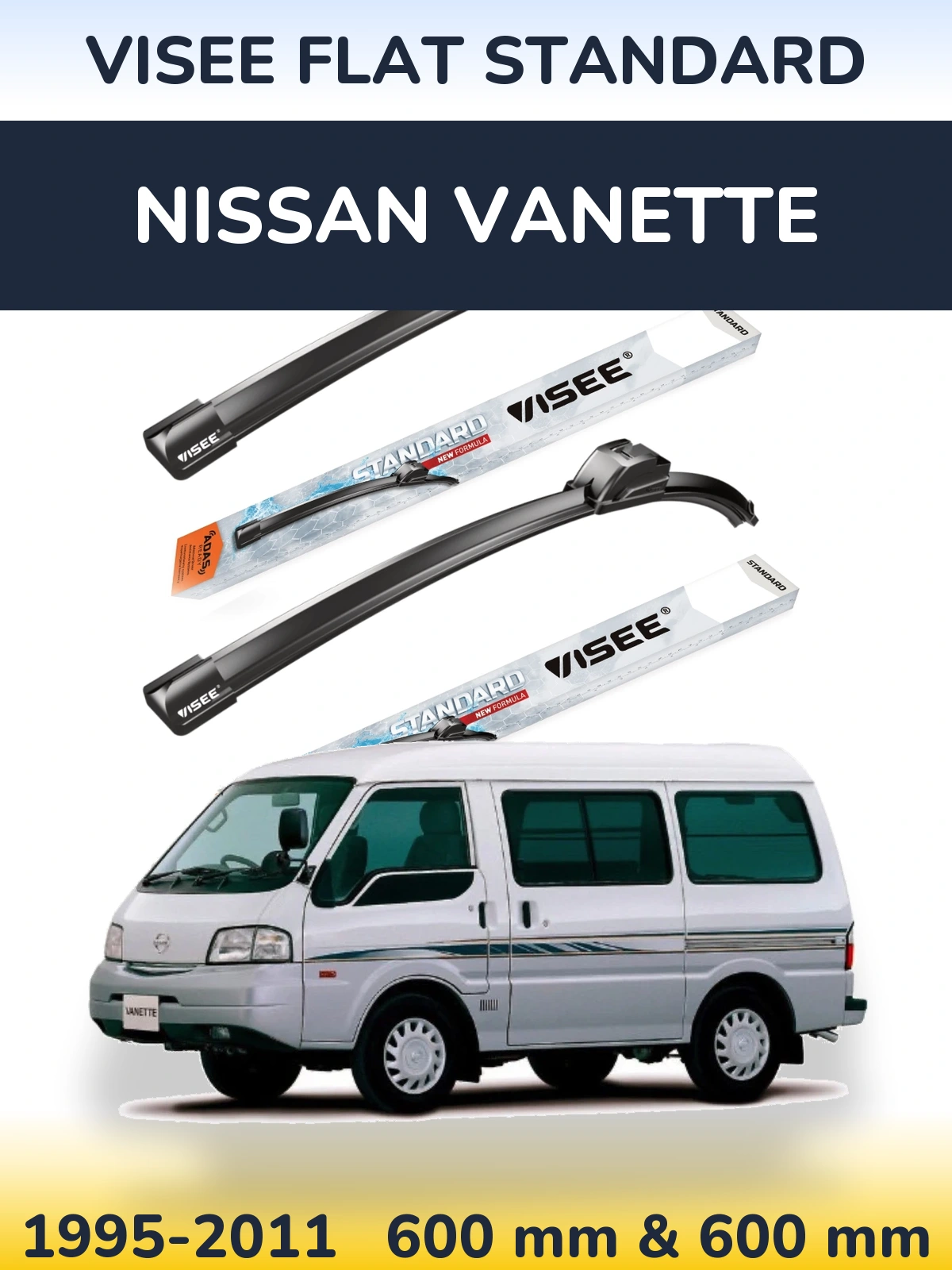 Комплект передних дворников VISEE FLAT STANDARD 600 & 600 мм для Nissan Vanette 1995-2011