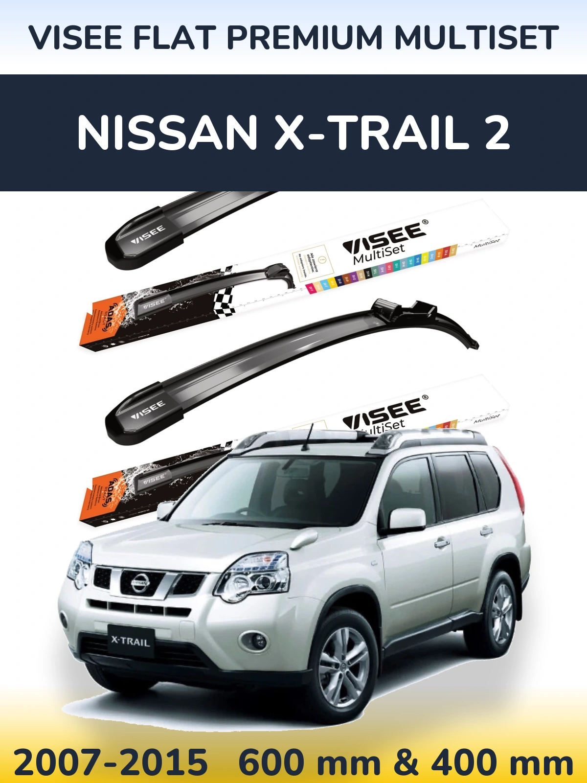 Komplet przednich wycieraczek VISEE FLAT PREMIUM MultiSet 600 & 400 mm do Nissan X-Trail 2 2007-2015