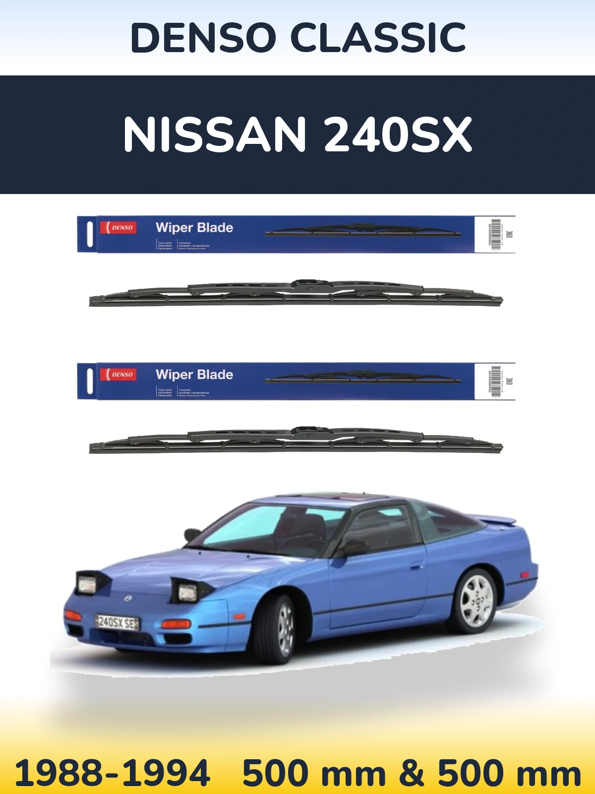 Front wiper blade set Denso Classic 500 & 500 mm for Nissan 240SX 1988-1994