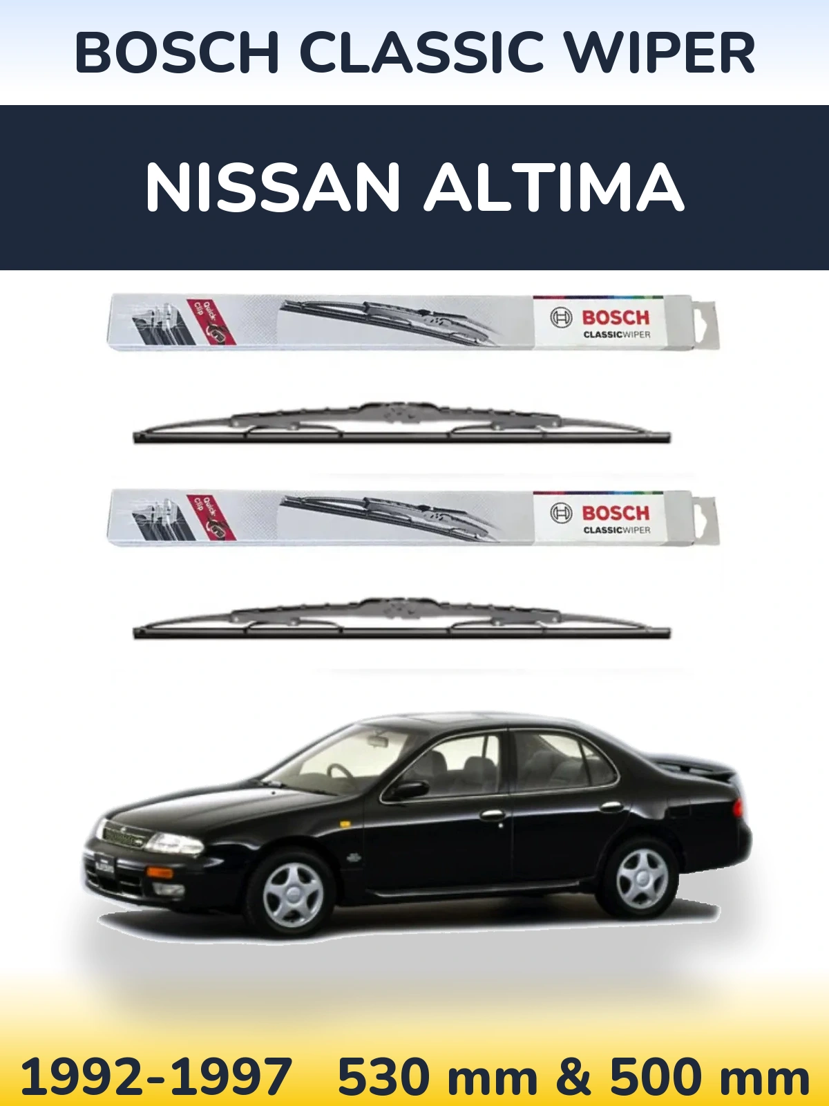 Комплект передних дворников BOSCH Classic Wiper 530 & 500 мм для Nissan Altima 1992-1997