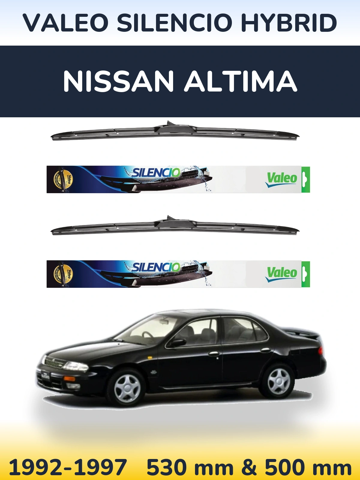 Комплект передніх щіток Valeo Silencio Hybrid 530 & 500 мм для Nissan Altima 1992-1997