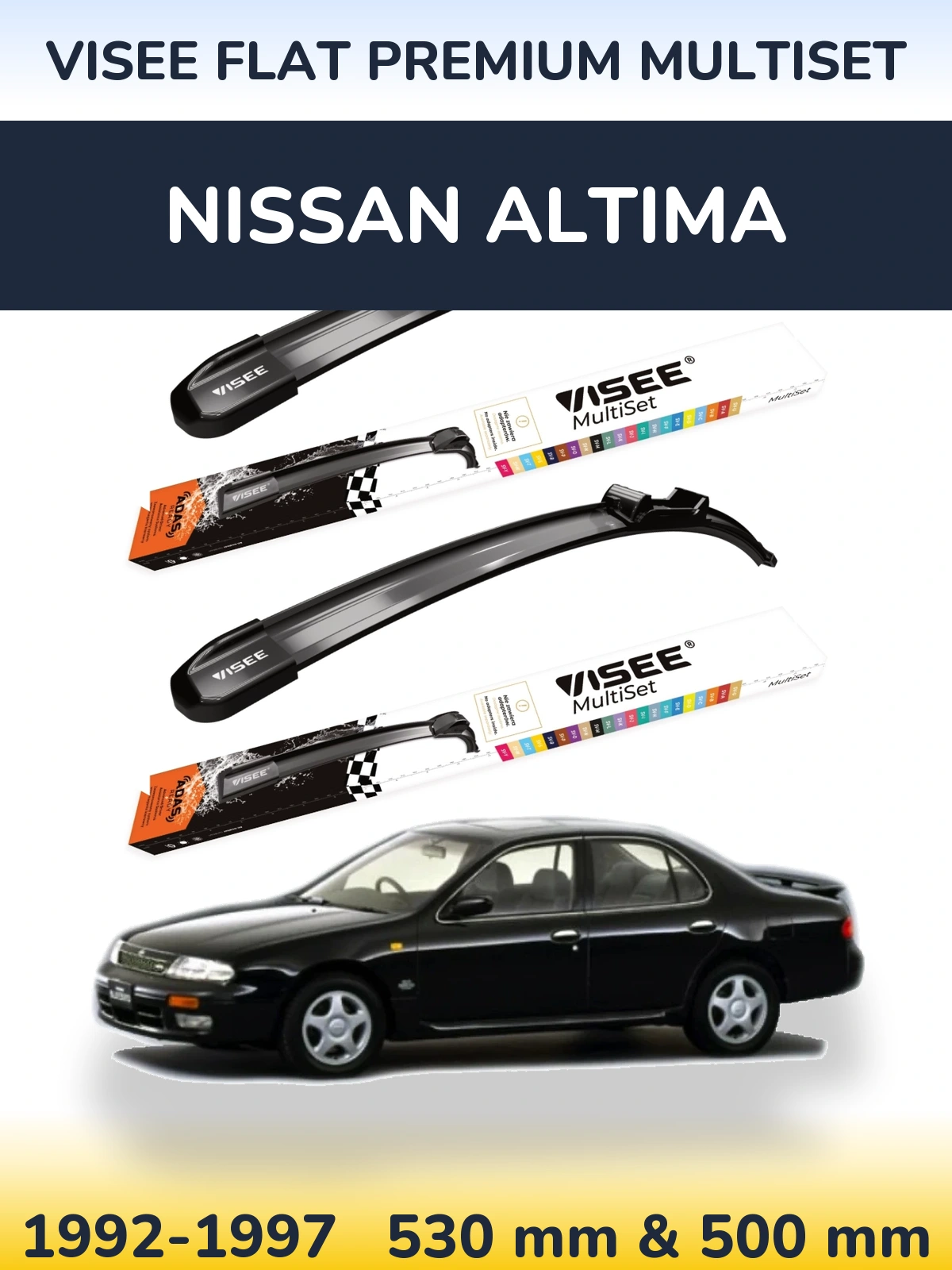 Комплект передних дворников VISEE FLAT PREMIUM MultiSet 530 & 500 мм для Nissan Altima 1992-1997