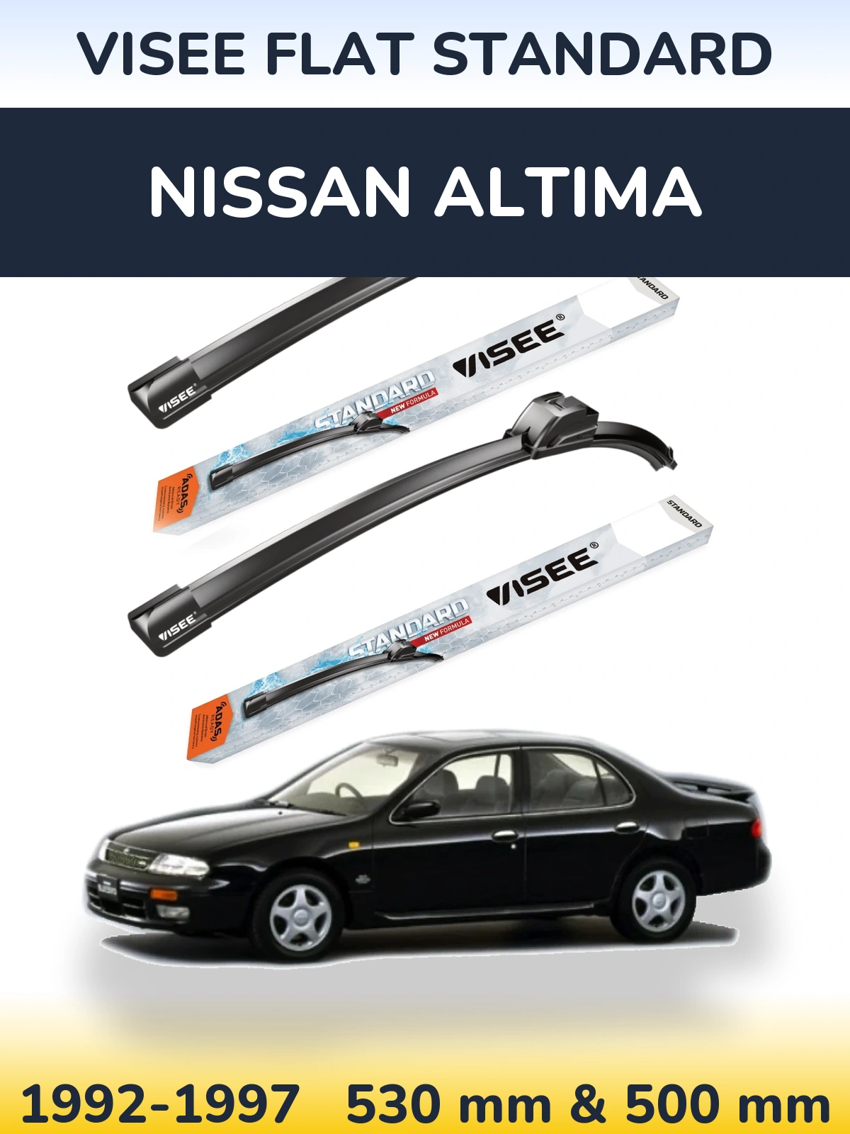 Komplet przednich wycieraczek VISEE FLAT STANDARD 530 & 500 mm do Nissan Altima 1992-1997