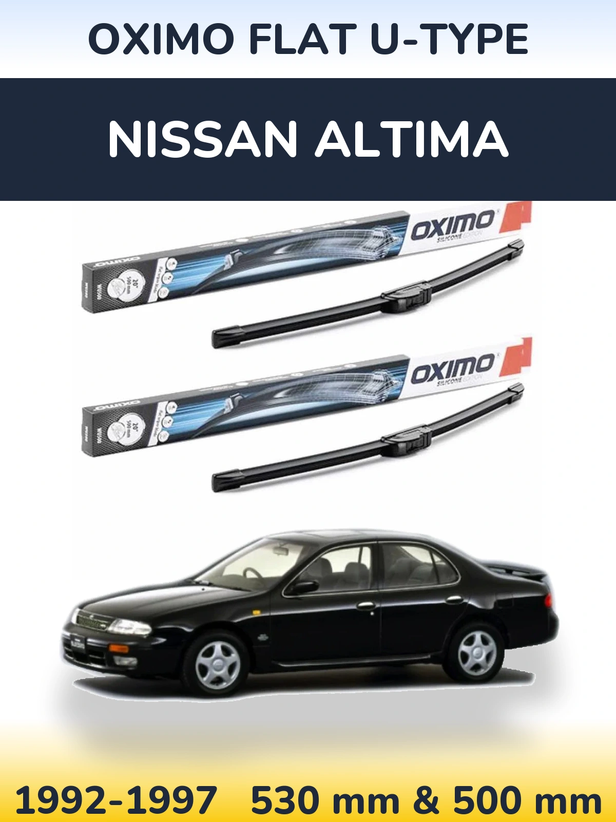 Front wiper blade set Oximo Flat U-type 530 & 500 mm for Nissan Altima 1992-1997