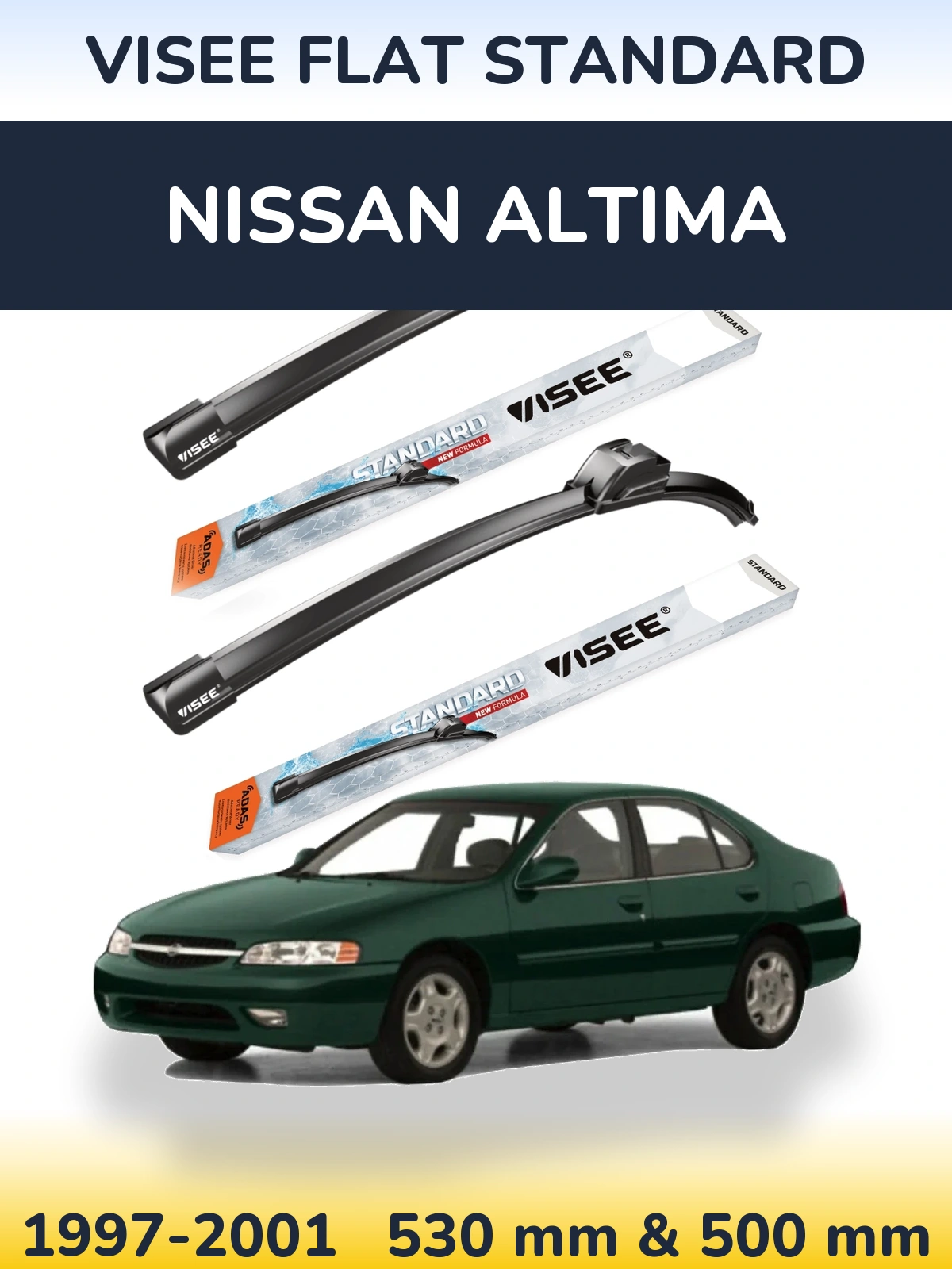 Комплект передніх щіток VISEE FLAT STANDARD 530 & 500 мм для Nissan Altima 1997-2001
