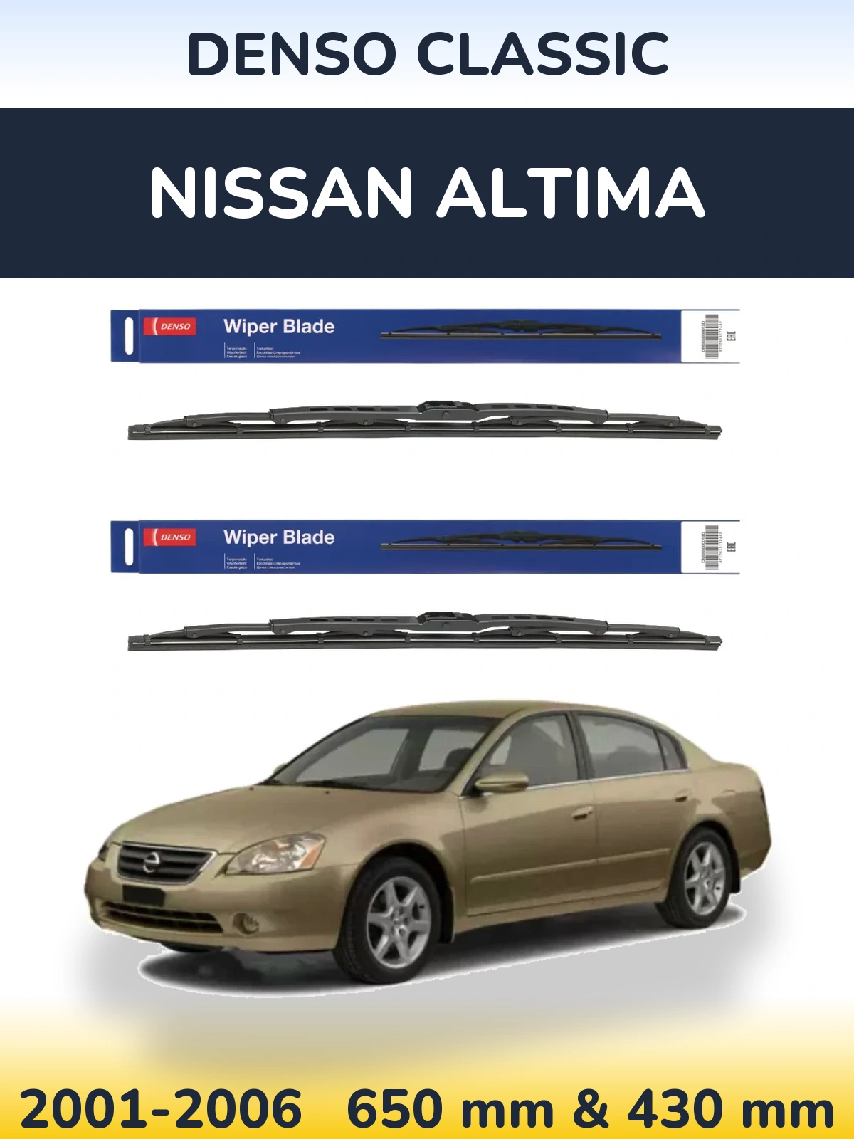 Front wiper blade set Denso Classic 650 & 430 mm for Nissan Altima 2001-2006