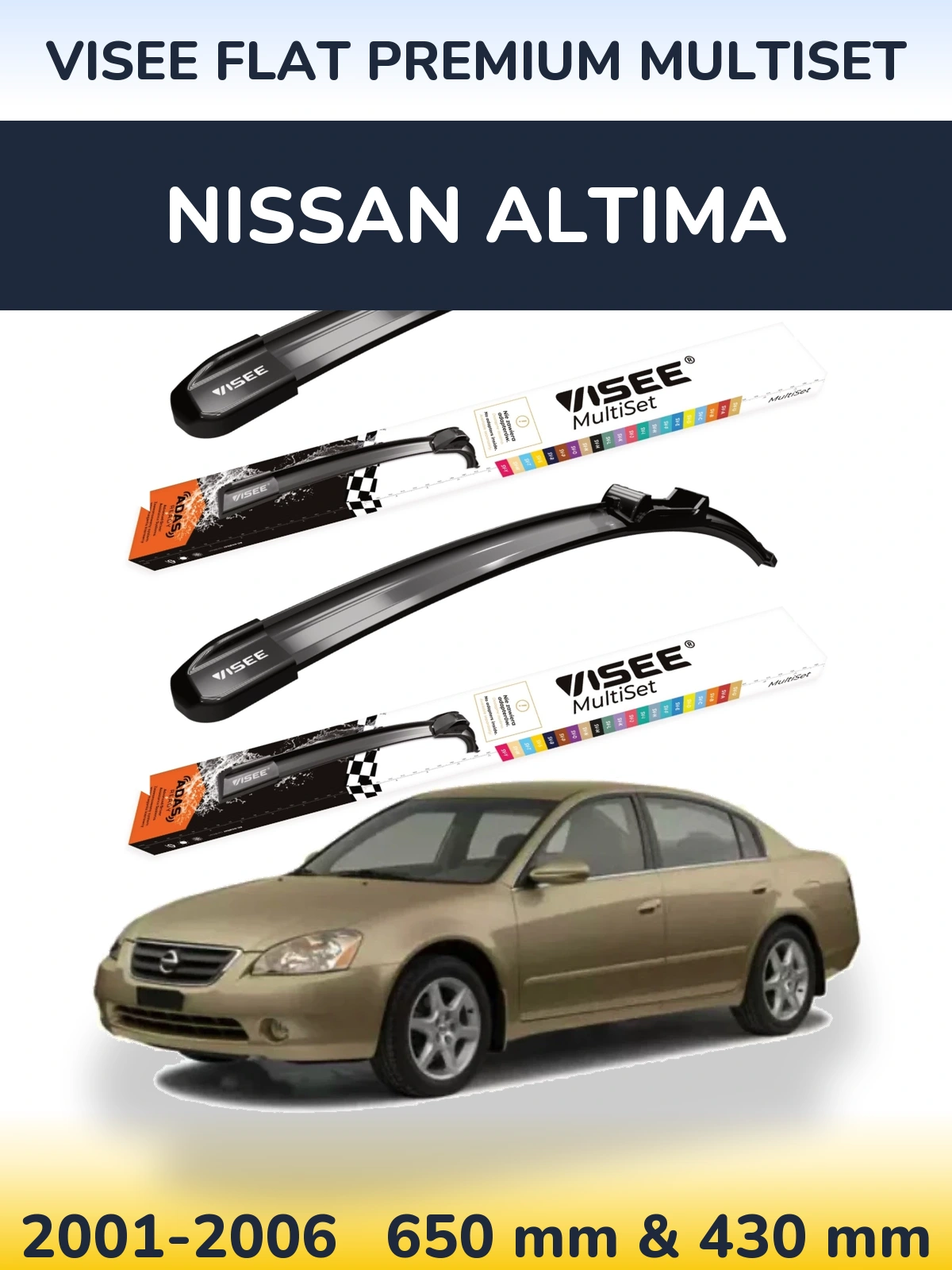 Komplet przednich wycieraczek VISEE FLAT PREMIUM MultiSet 650 & 430 mm do Nissan Altima 2001-2006