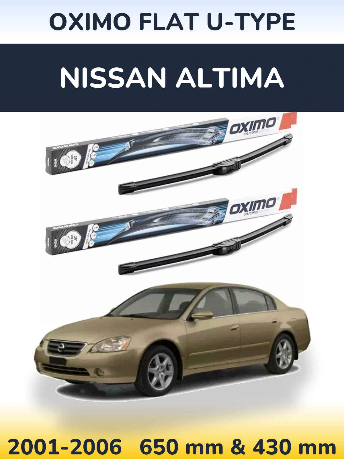 Комплект передних дворников Oximo Flat U-type 650 & 430 мм для Nissan Altima 2001-2006