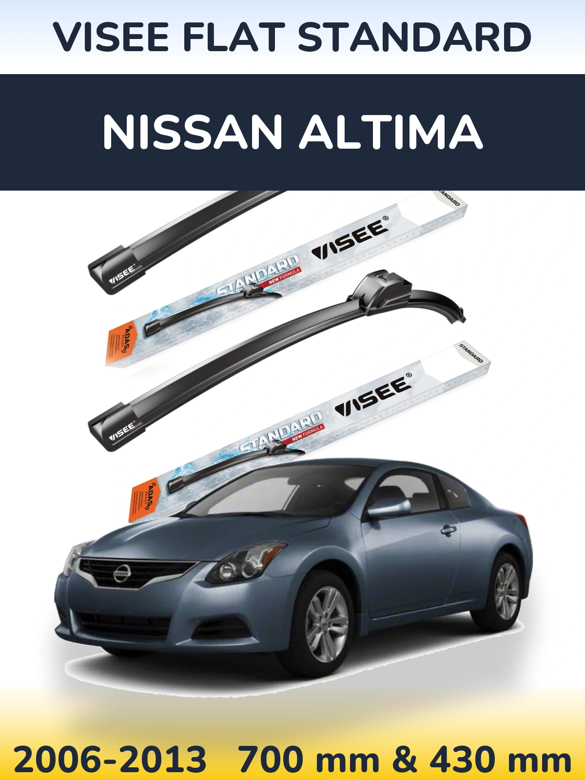 Front wiper blade set VISEE FLAT STANDARD 700 & 430 mm for Nissan Altima 2006-2013