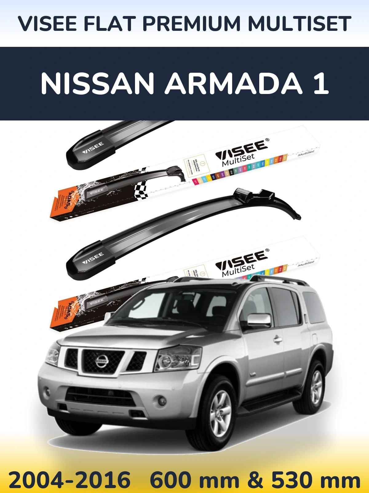 Komplet przednich wycieraczek VISEE FLAT PREMIUM MultiSet 600 & 530 mm do Nissan Armada 1 2004-2016