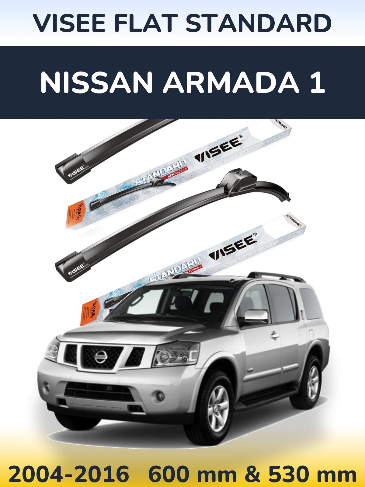 Комплект передніх щіток VISEE FLAT STANDARD 600 & 530 мм для Nissan Armada 1 2004-2016