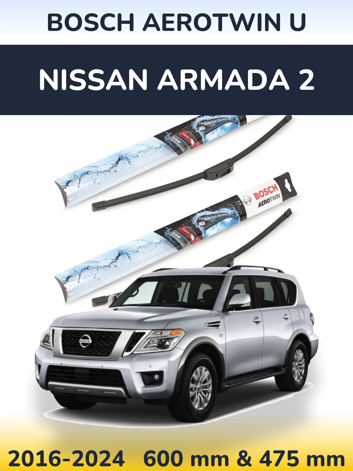 Komplet przednich wycieraczek BOSCH AeroTwin U 600 & 475 mm do Nissan Armada 2 2016-2024