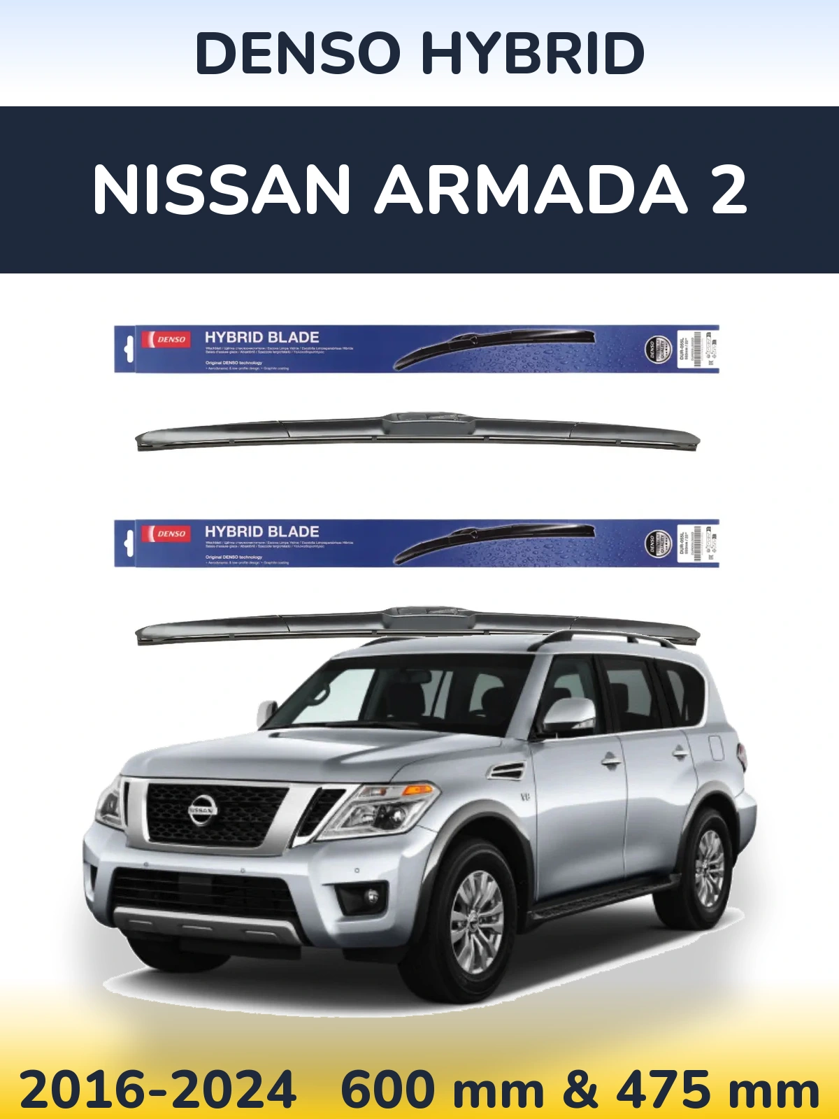 Komplet przednich wycieraczek Denso Hybrid 600 & 475 mm do Nissan Armada 2 2016-2024