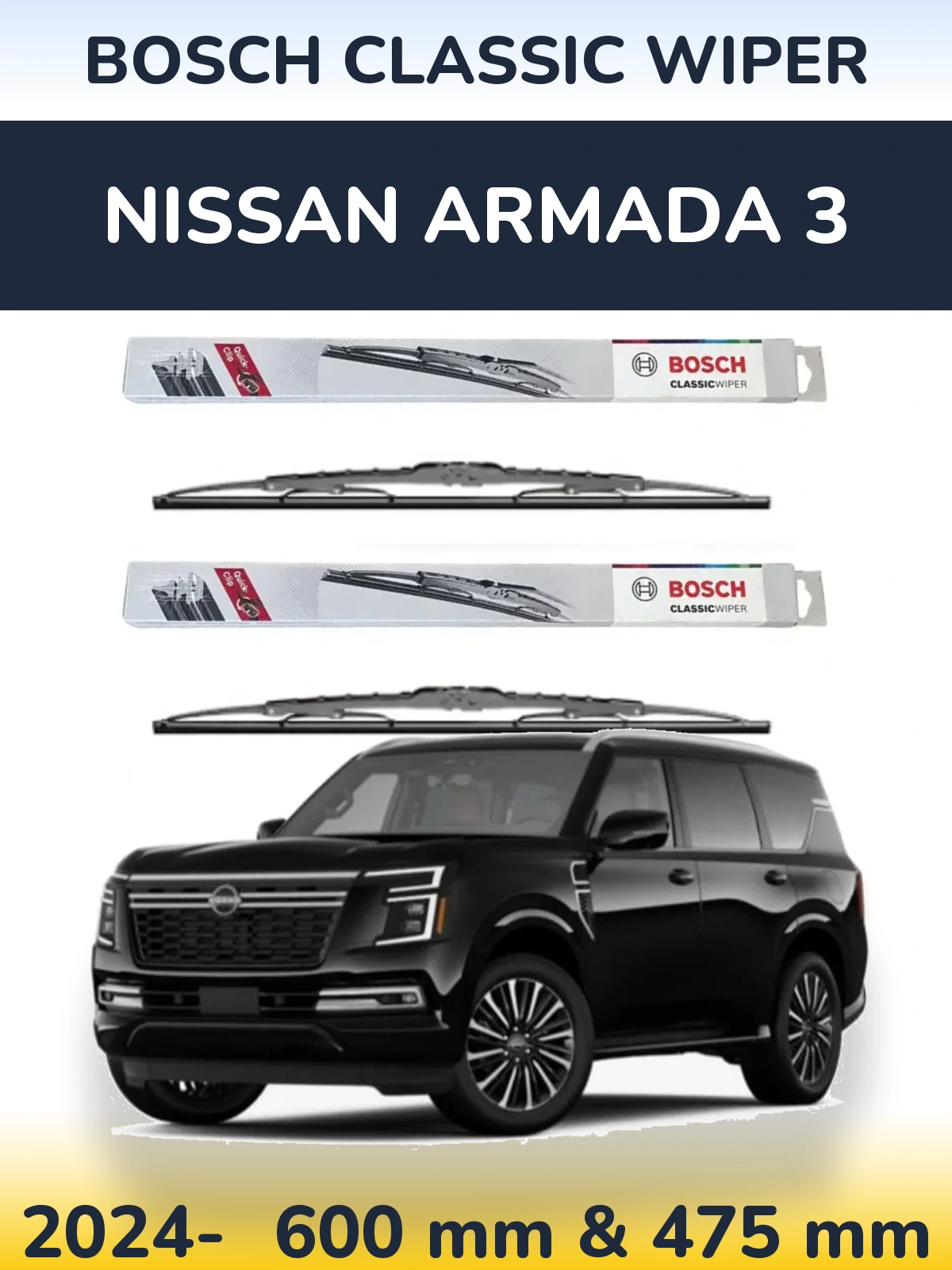 Комплект передніх щіток BOSCH Classic Wiper 600 & 475 мм для Nissan Armada 3 2024-2026
