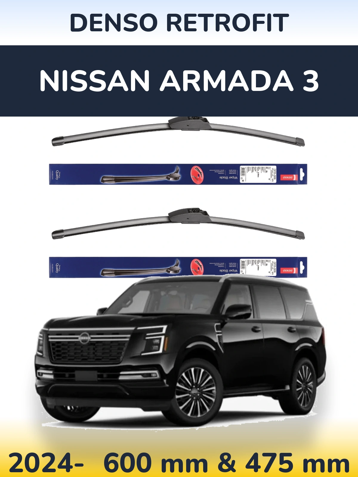Комплект передних дворников Denso Retrofit 600 & 475 мм для Nissan Armada 3 2024-2026