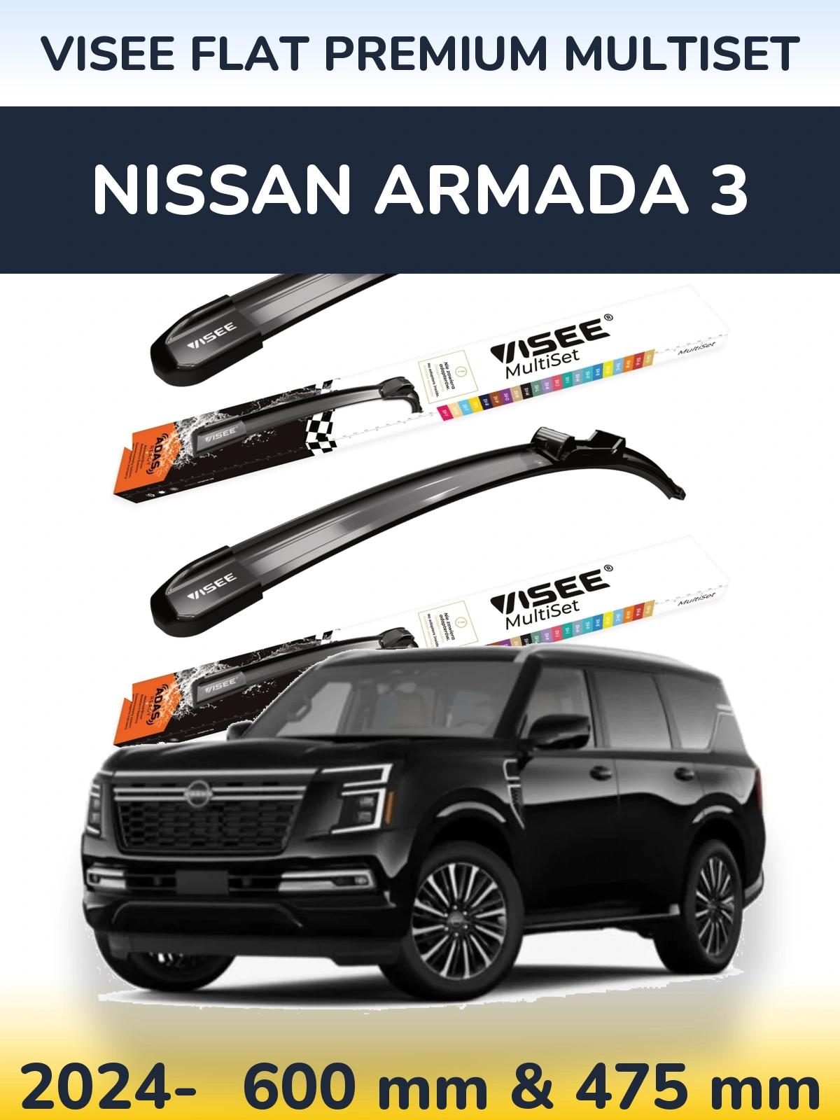 Komplet przednich wycieraczek VISEE FLAT PREMIUM MultiSet 600 & 475 mm do Nissan Armada 3 2024-2026
