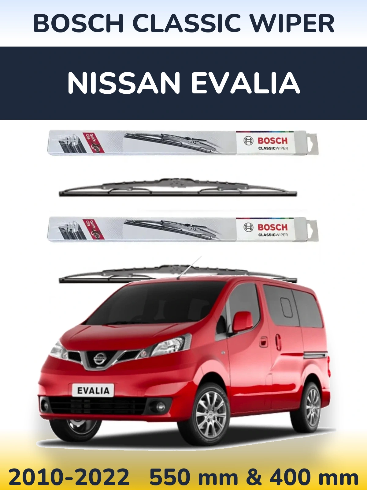 Комплект передних дворников BOSCH Classic Wiper 550 & 400 мм для Nissan Evalia 2010-2022