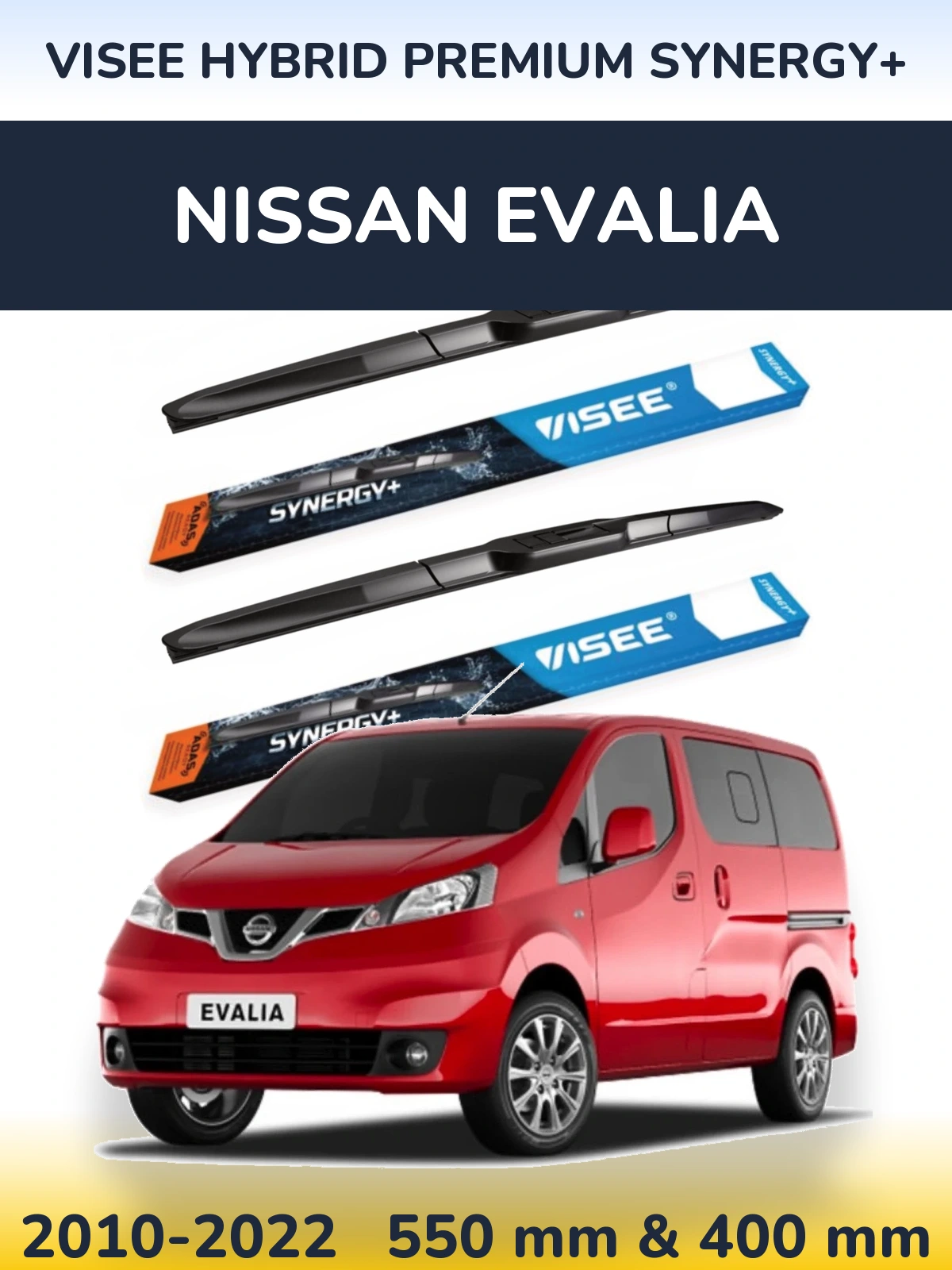Комплект передних дворников VISEE HYBRID PREMIUM SYNERGY+ 550 & 400 мм для Nissan Evalia 2010-2022