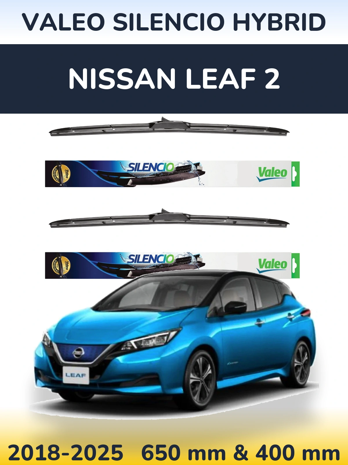 Комплект передних дворников Valeo Silencio Hybrid 650 & 400 мм для Nissan Leaf 2 2018-2025