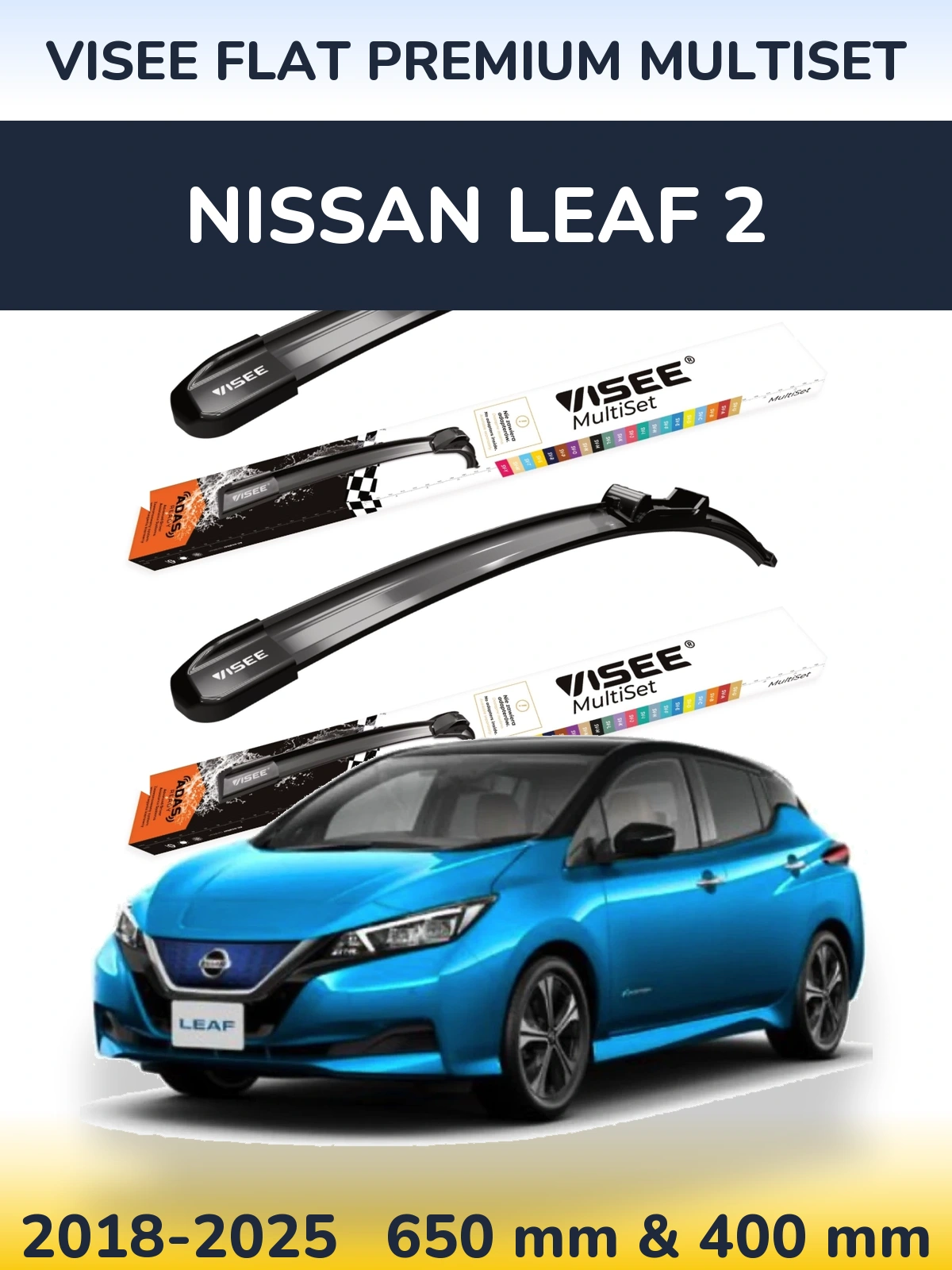 Комплект передних дворников VISEE FLAT PREMIUM MultiSet 650 & 400 мм для Nissan Leaf 2 2018-2025