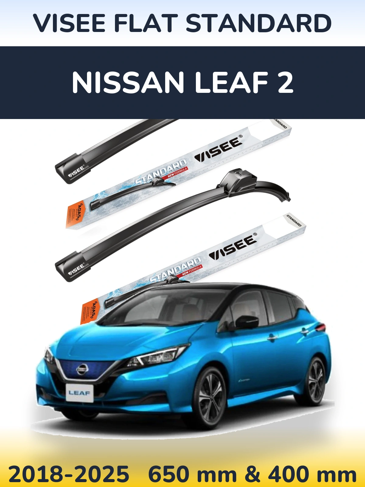 Комплект передних дворников VISEE FLAT STANDARD 650 & 400 мм для Nissan Leaf 2 2018-2025