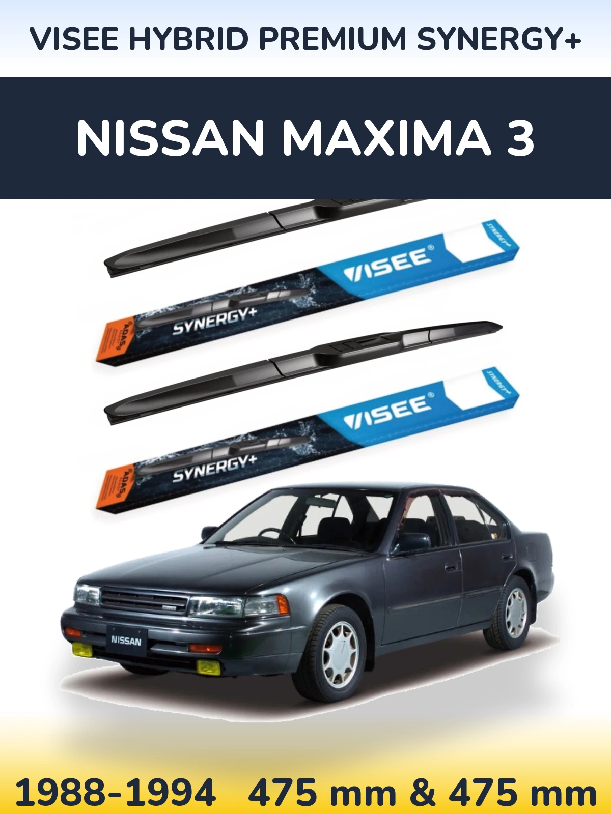 Front wiper blade set VISEE HYBRID PREMIUM SYNERGY+ 475 & 475 mm for Nissan Maxima 3 1988-1994