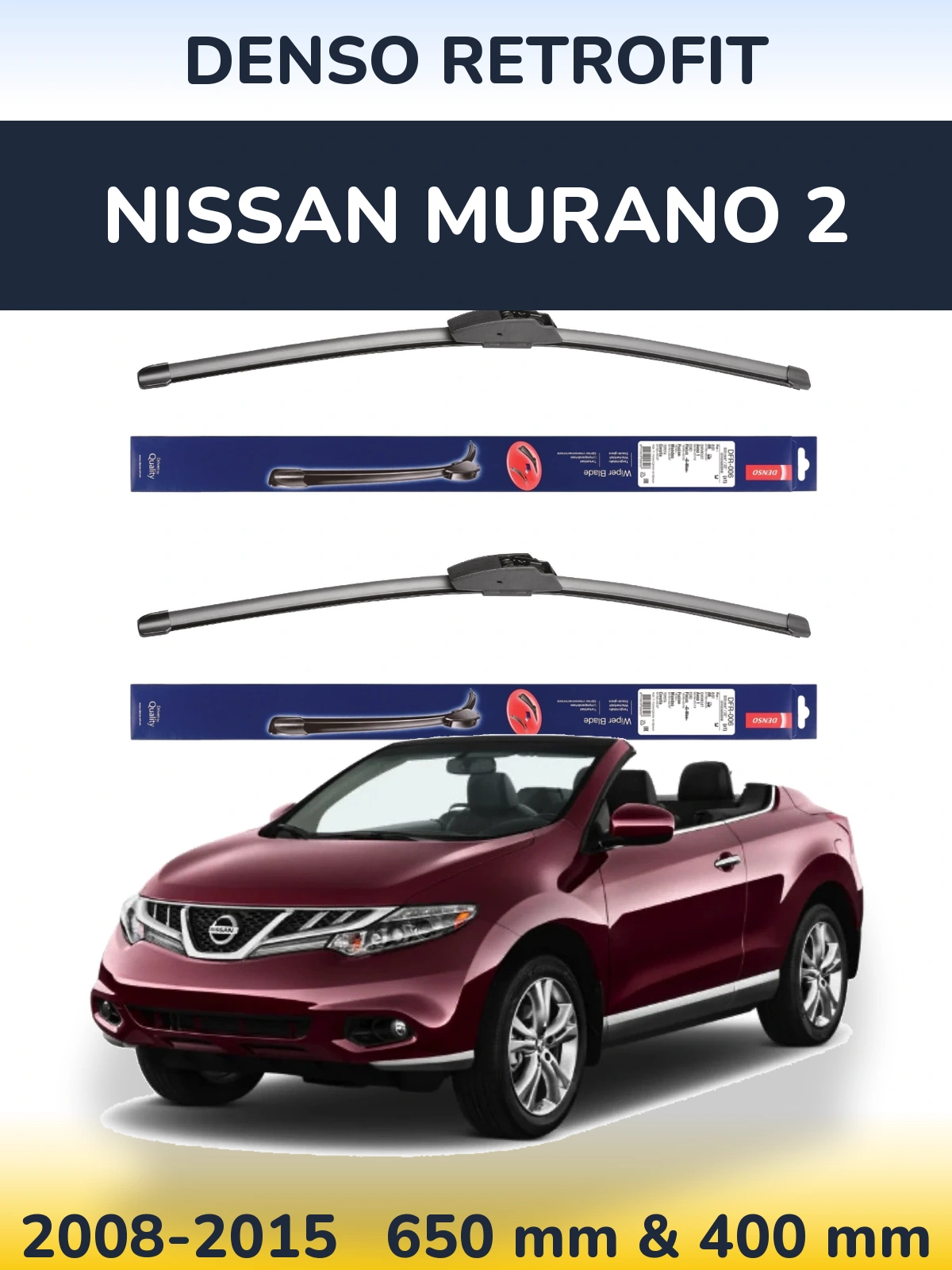 Front wiper blade set Denso Retrofit 650 & 400 mm for Nissan Murano 2 2008-2015
