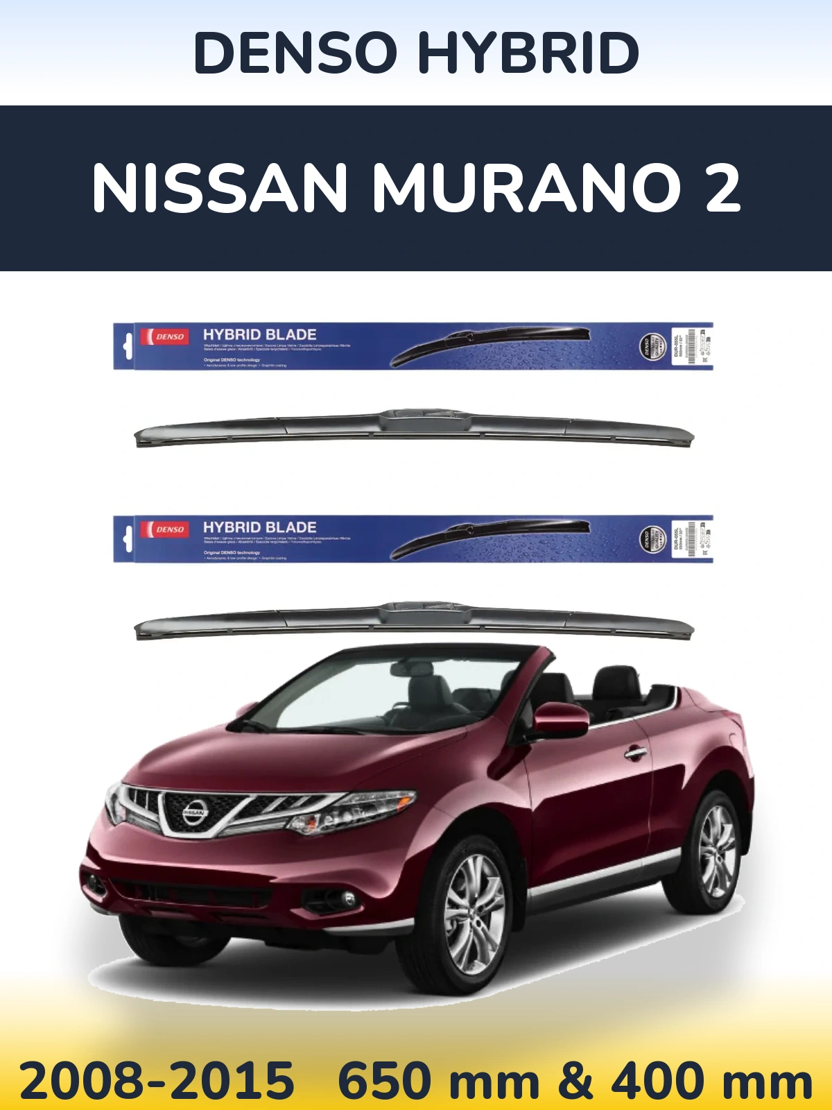 Front wiper blade set Denso Hybrid 650 & 400 mm for Nissan Murano 2 2008-2015