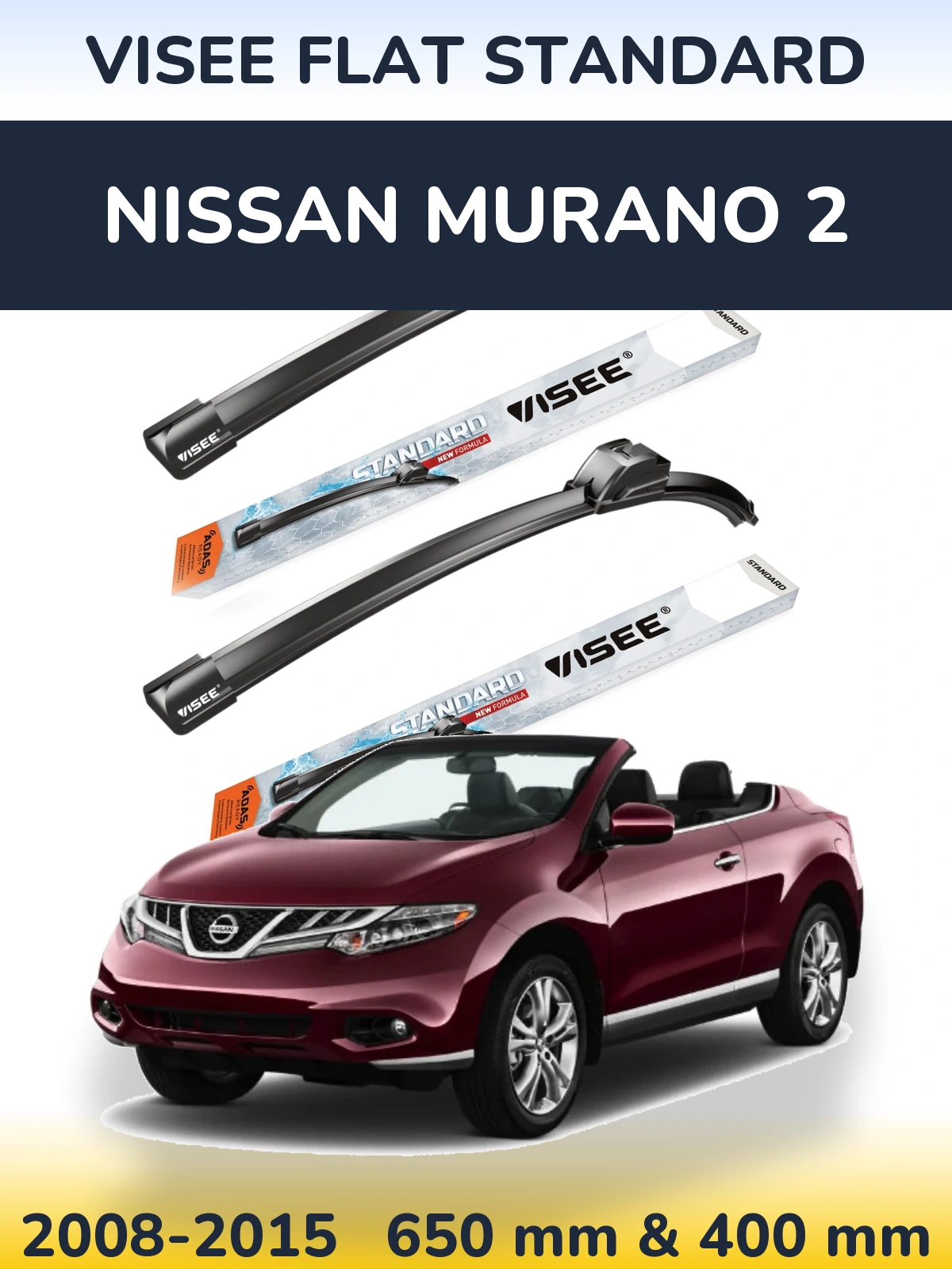 Комплект передних дворников VISEE FLAT STANDARD 650 & 400 мм для Nissan Murano 2 2008-2015