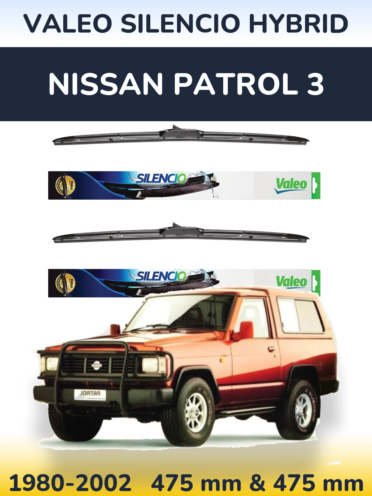 Komplet przednich wycieraczek Valeo Silencio Hybrid 475 & 475 mm do Nissan Patrol 3 1980-2002