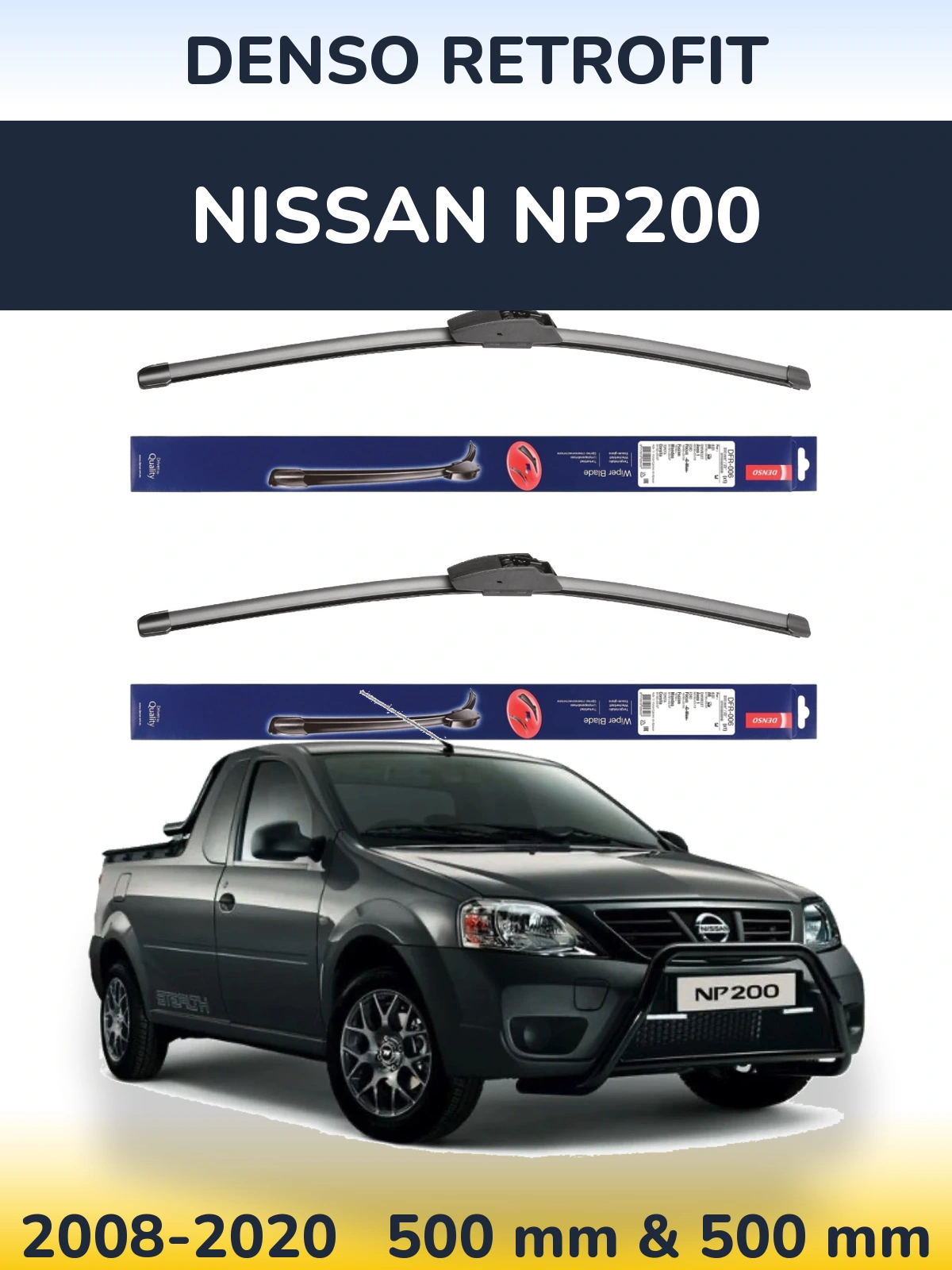 Komplet przednich wycieraczek Denso Retrofit 500 & 500 mm do Nissan NP200 2008-2020