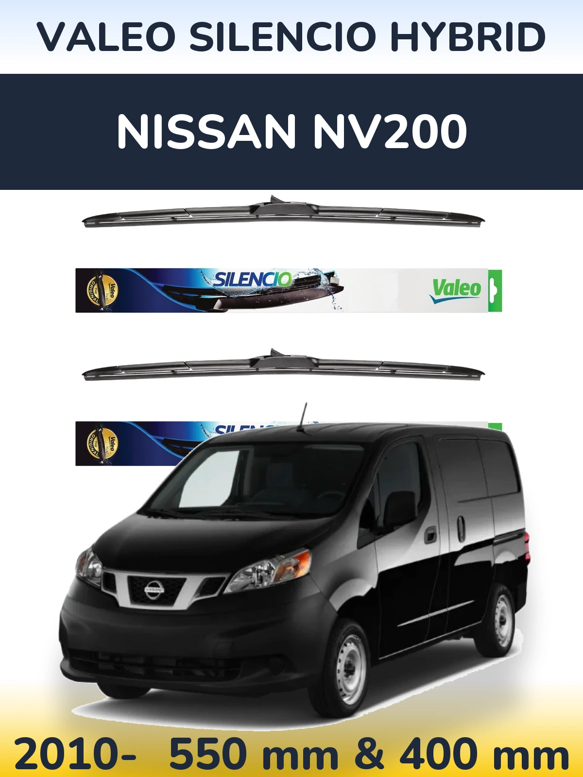 Комплект передніх щіток Valeo Silencio Hybrid 550 & 400 мм для Nissan NV200 2010-2026