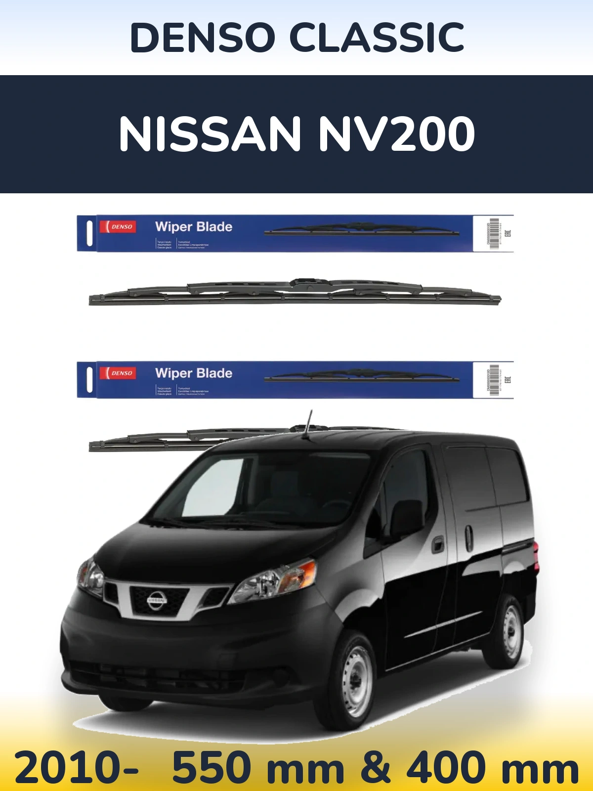 Front wiper blade set Denso Classic 550 & 400 mm for Nissan NV200 2010-2026
