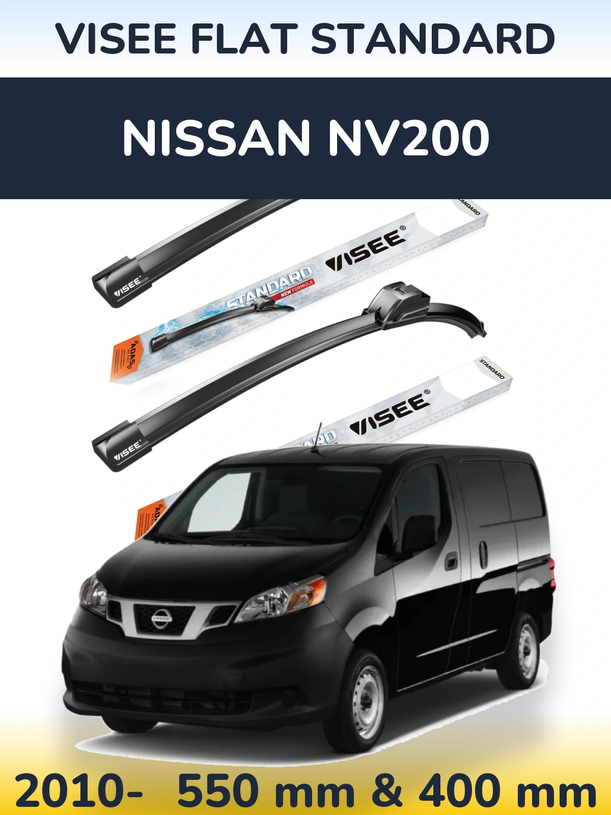 Комплект передних дворников VISEE FLAT STANDARD 550 & 400 мм для Nissan NV200 2010-2026