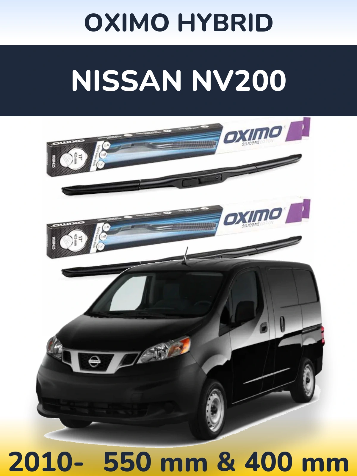 Комплект передних дворников Oximo Hybrid 550 & 400 мм для Nissan NV200 2010-2026