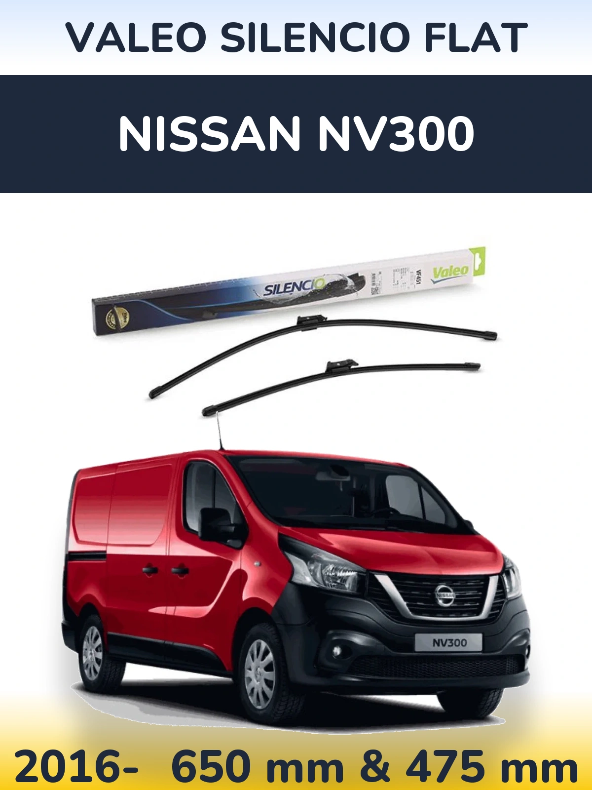 Комплект передних дворников Valeo Silencio Flat 650 & 475 мм для Nissan NV300 2016-2026