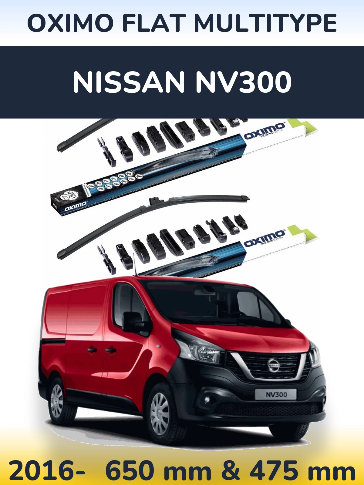 Komplet przednich wycieraczek Oximo Flat MultiType 650 & 475 mm do Nissan NV300 2016-2026
