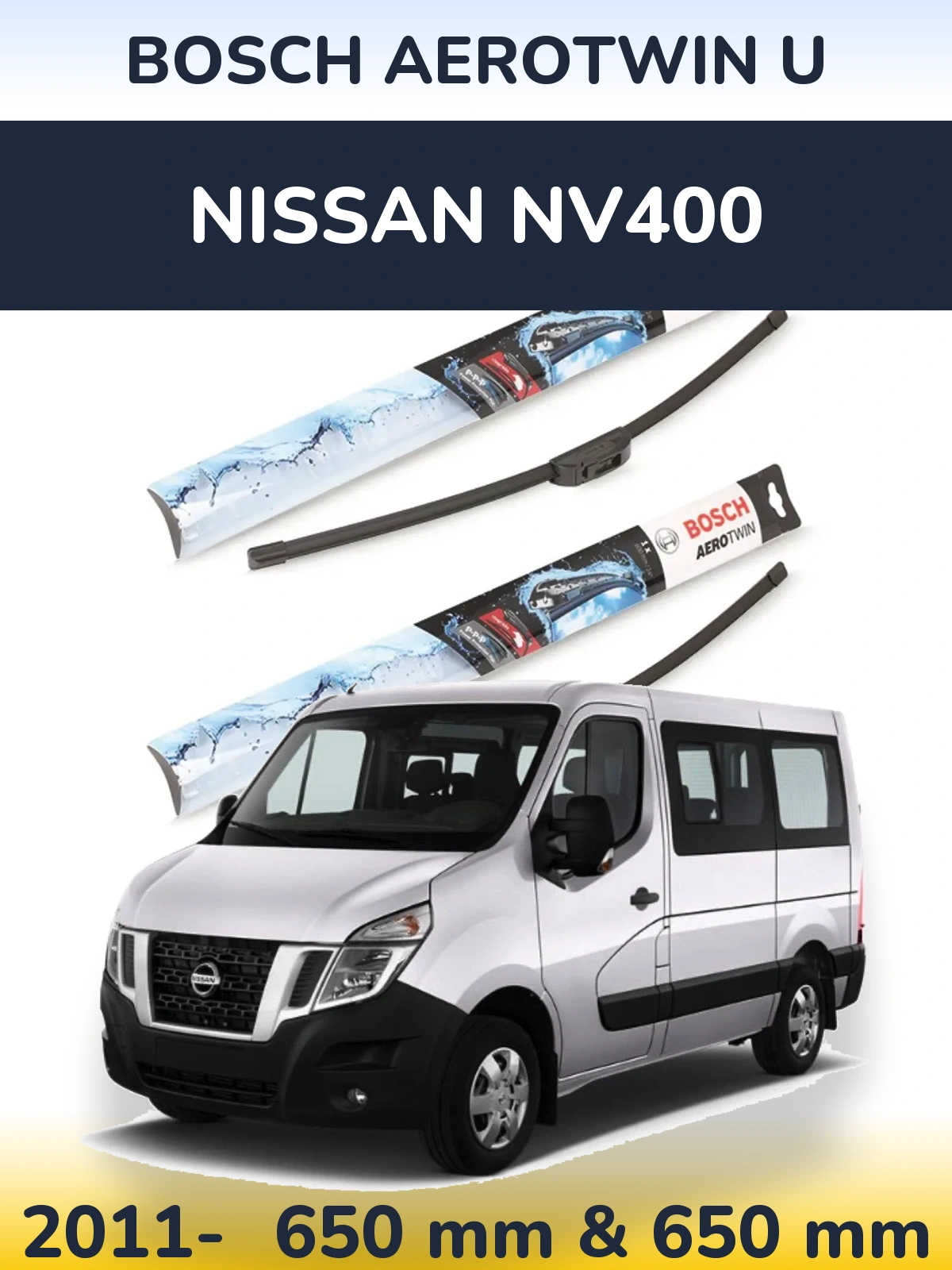 Комплект передних дворников BOSCH AeroTwin U 650 & 650 мм для Nissan NV400 2011-2026