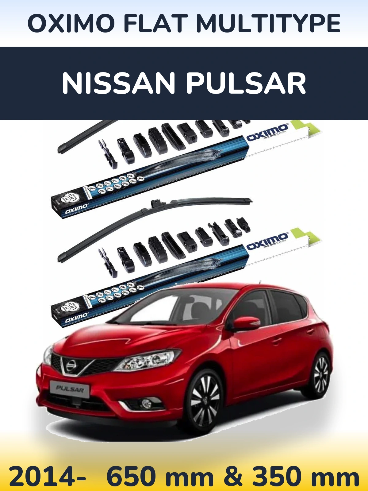 Komplet przednich wycieraczek Oximo Flat MultiType 650 & 350 mm do Nissan Pulsar 2014-2026