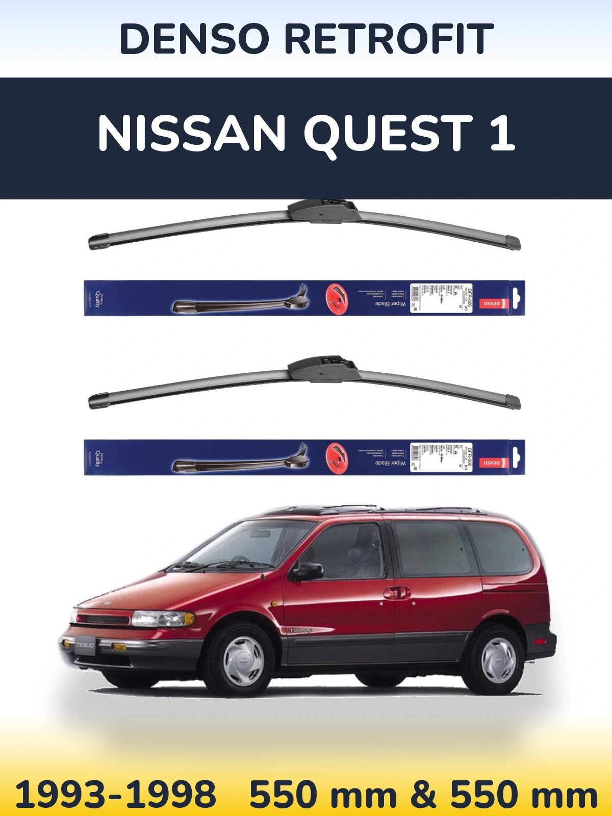 Komplet przednich wycieraczek Denso Retrofit 550 & 550 mm do Nissan Quest 1 1993-1998