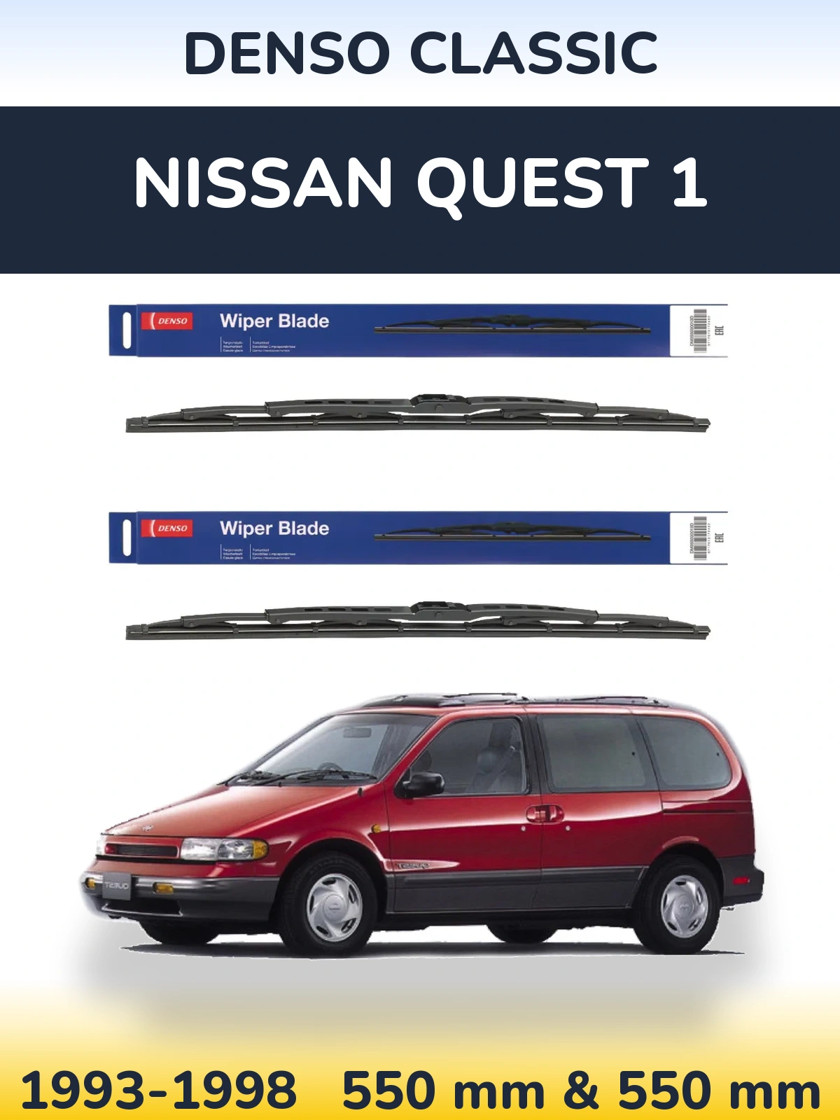 Front wiper blade set Denso Classic 550 & 550 mm for Nissan Quest 1 1993-1998