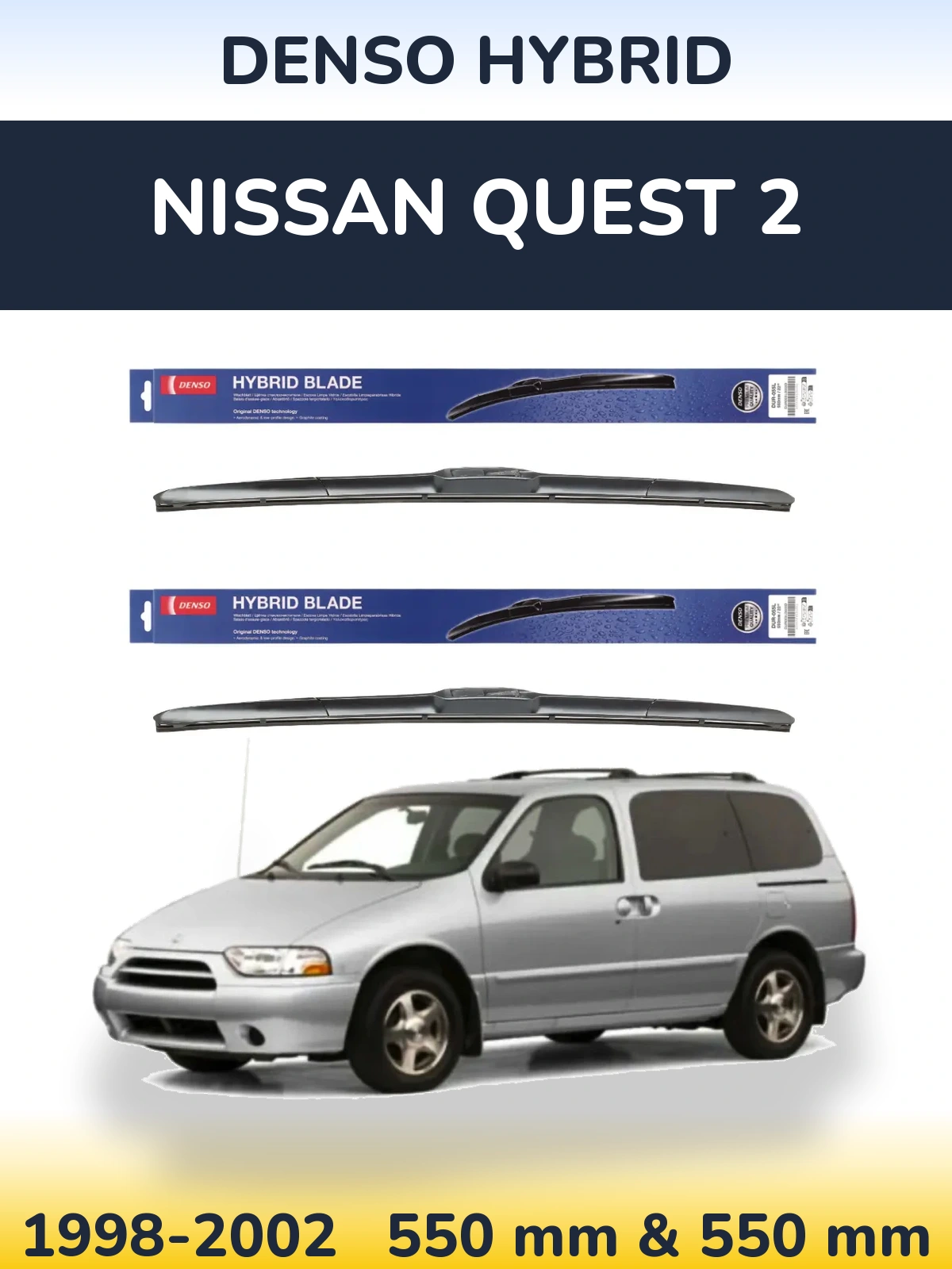 Komplet przednich wycieraczek Denso Hybrid 550 & 550 mm do Nissan Quest 2 1998-2002