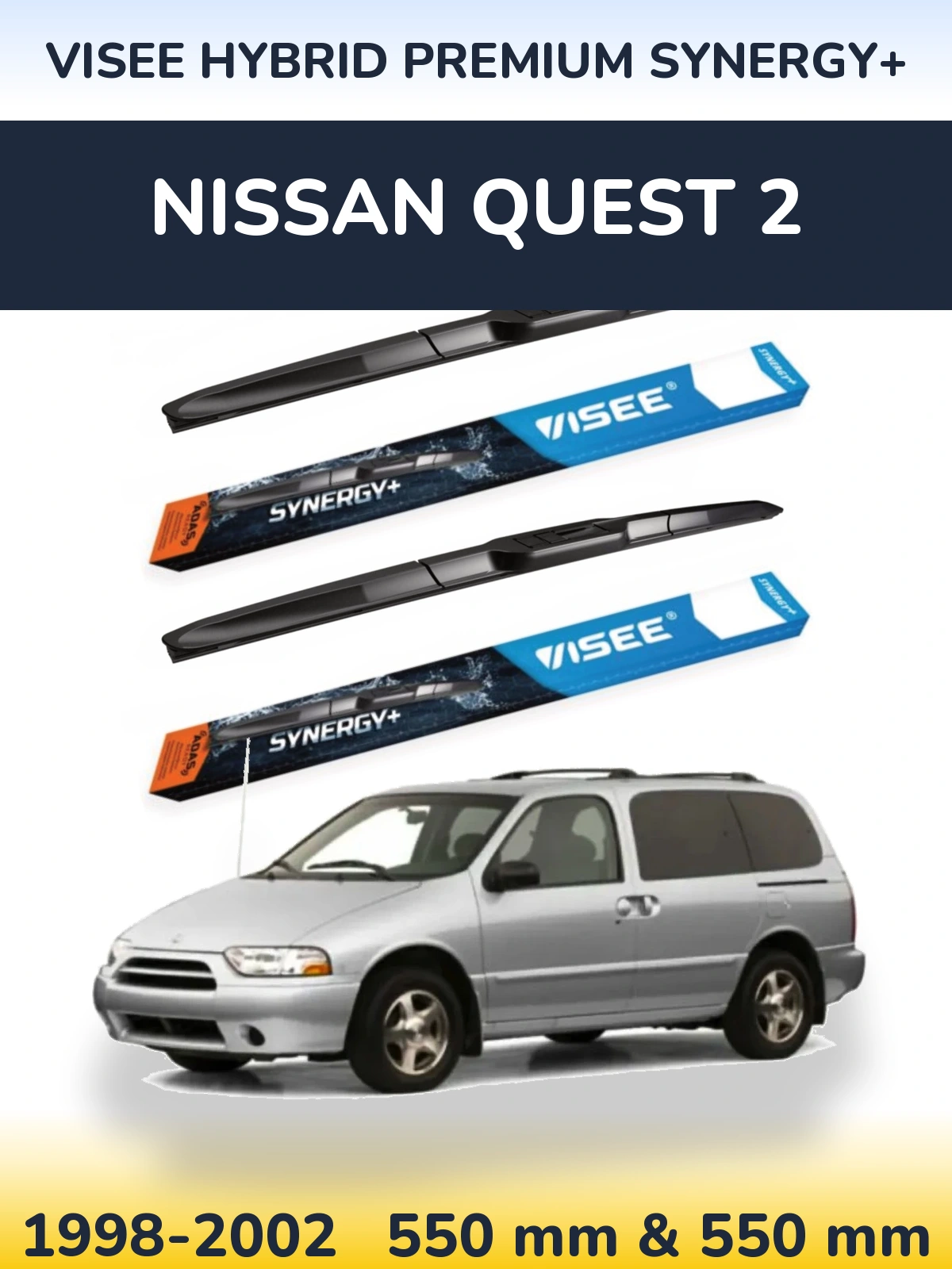 Комплект передних дворников VISEE HYBRID PREMIUM SYNERGY+ 550 & 550 мм для Nissan Quest 2 1998-2002