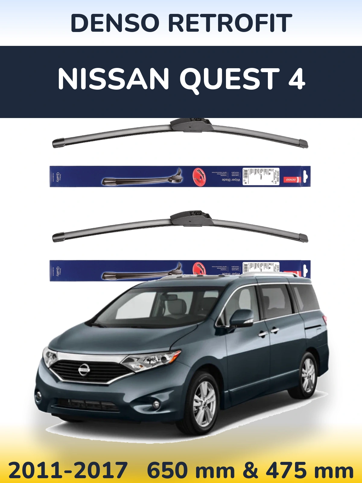Комплект передніх щіток Denso Retrofit 650 & 475 мм для Nissan Quest 4 2011-2017