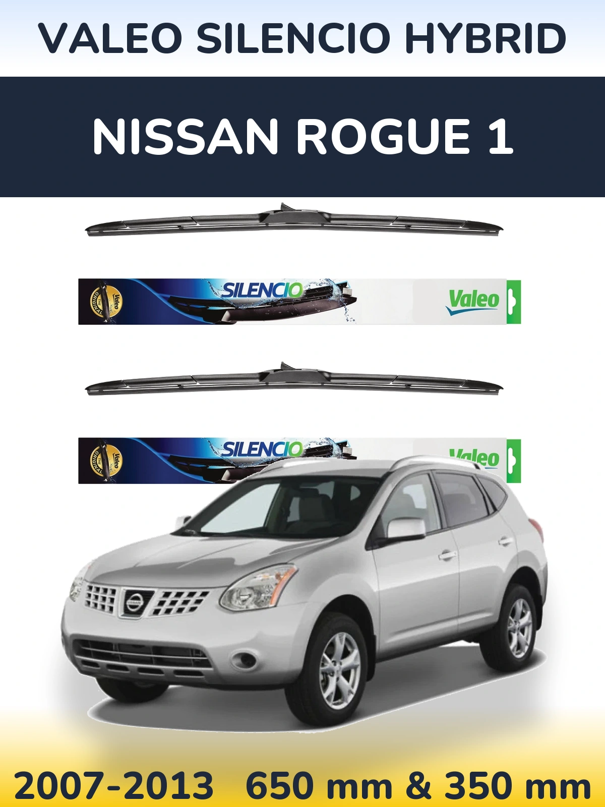 Komplet przednich wycieraczek Valeo Silencio Hybrid 650 & 350 mm do Nissan Rogue 1 2007-2013